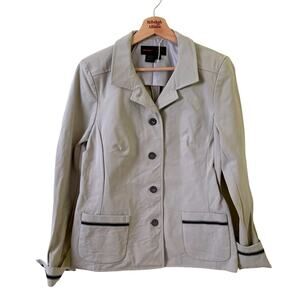 Nina Mclemore Lightweight Gray / Beige Button Front Collared Jacket SIZE 6